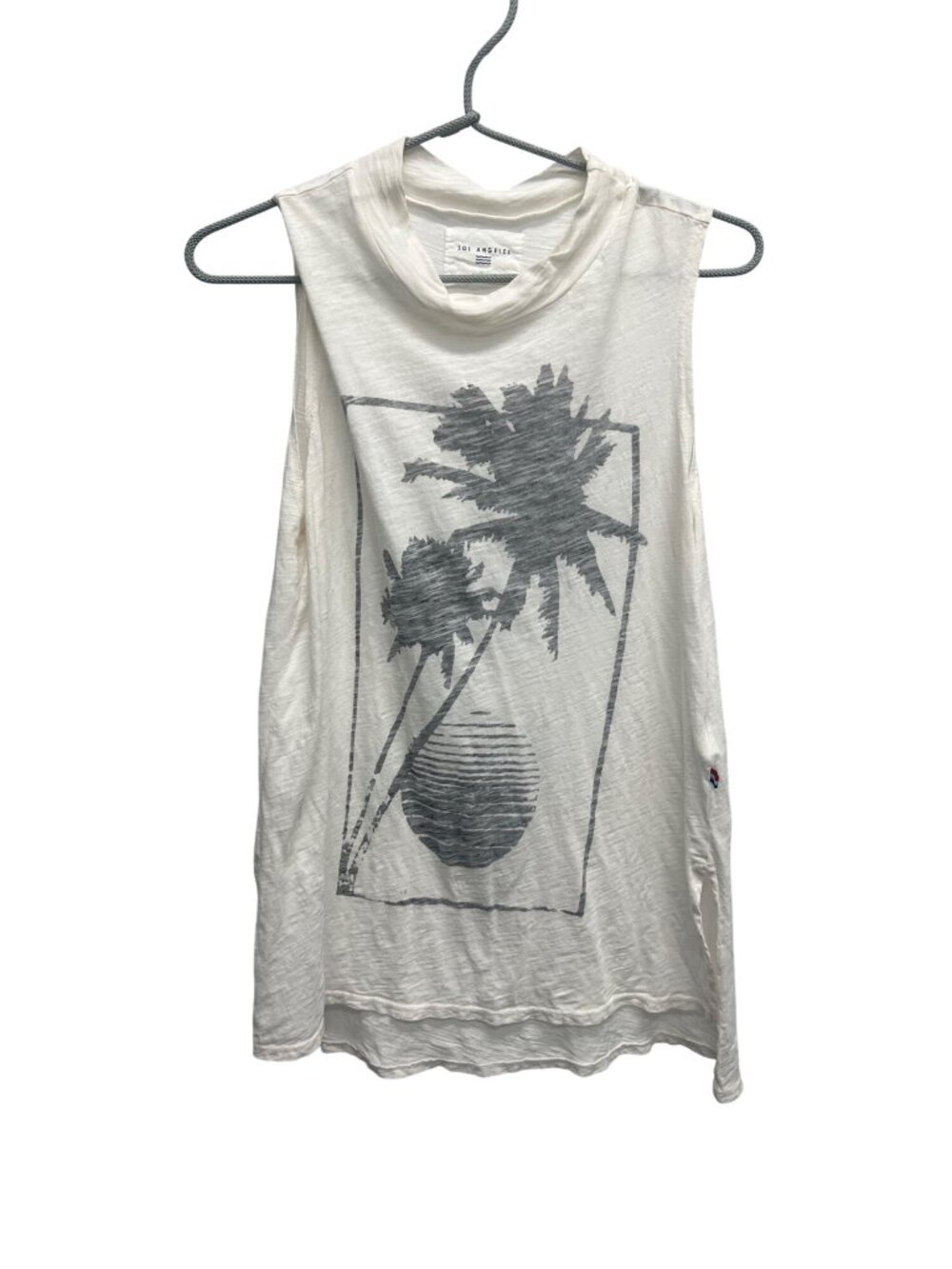 Sol Angeles Faded Palm Print Sleeveless Top Ivory Side Vents